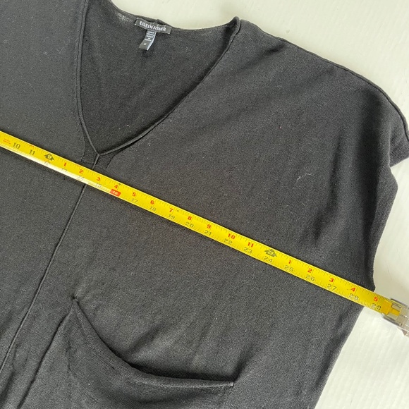 EILEEN FISHER Sz 2X Black Short Sleeve Organic Linen Cotton Boxy Blouse Pocket - Picture 8 of 10